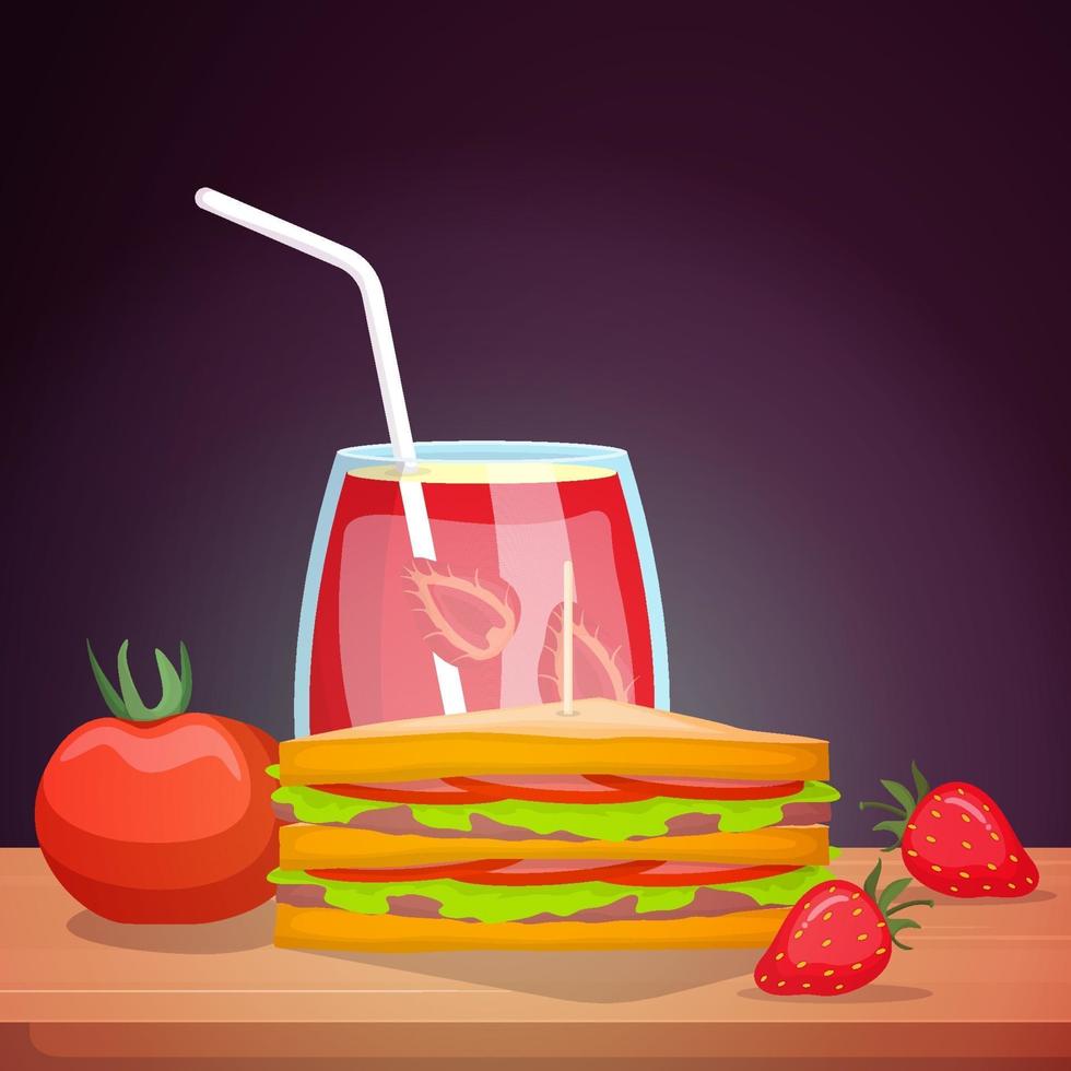 Sandwich with Strawberry Drink vector