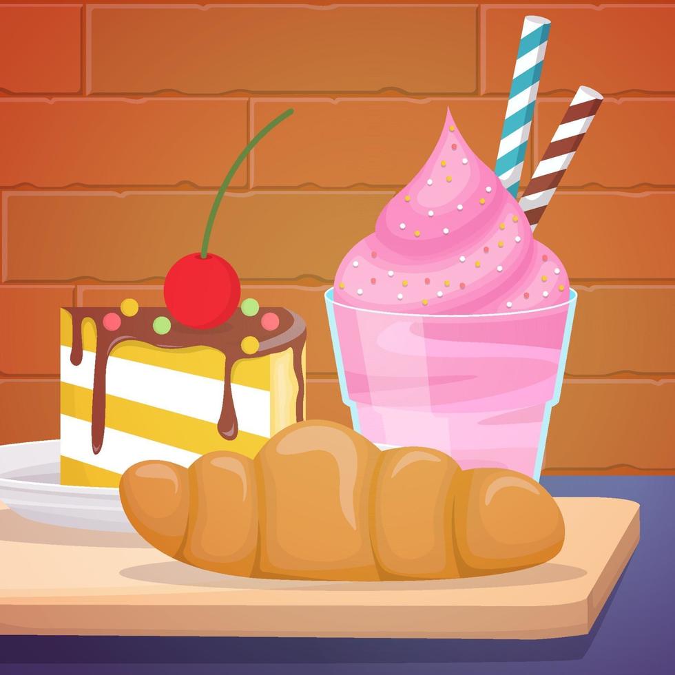 croissant, helado y tarta vector