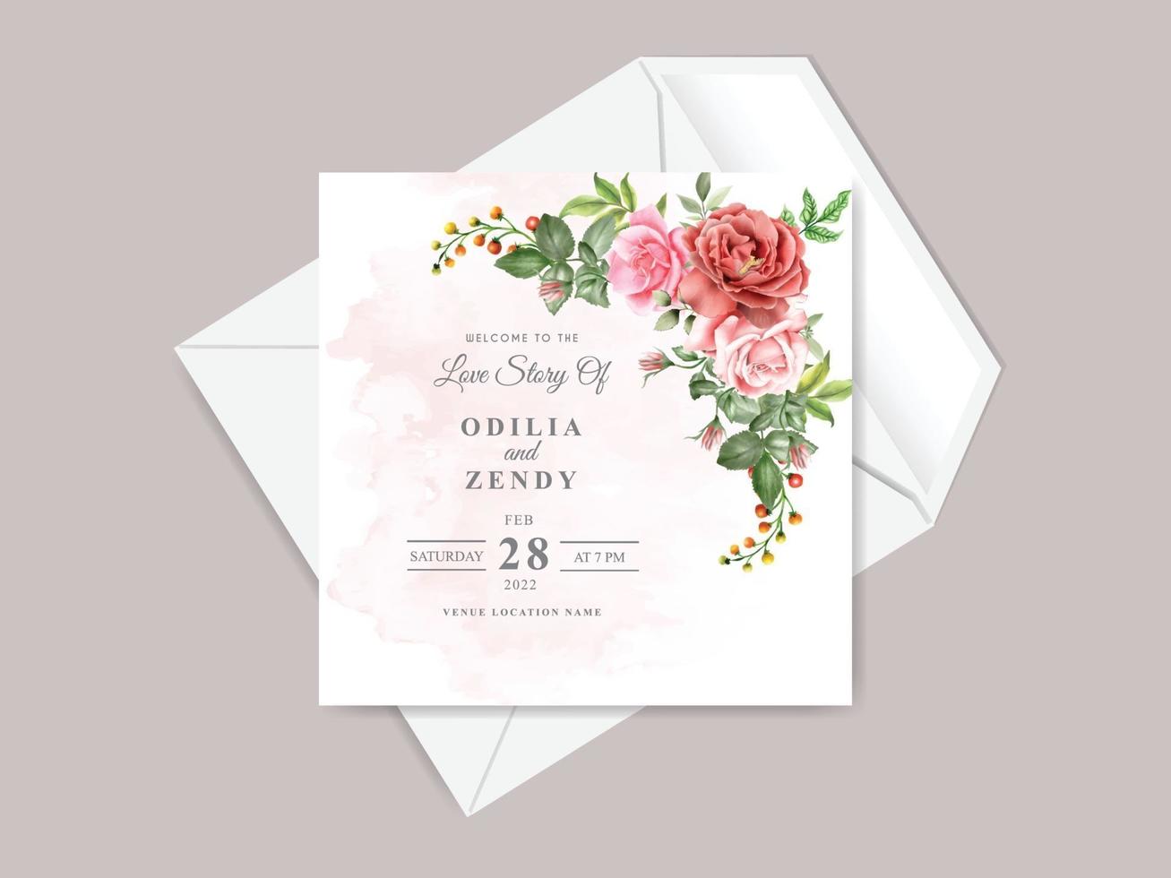 elegant floral hand drawn wedding invitation cards vector