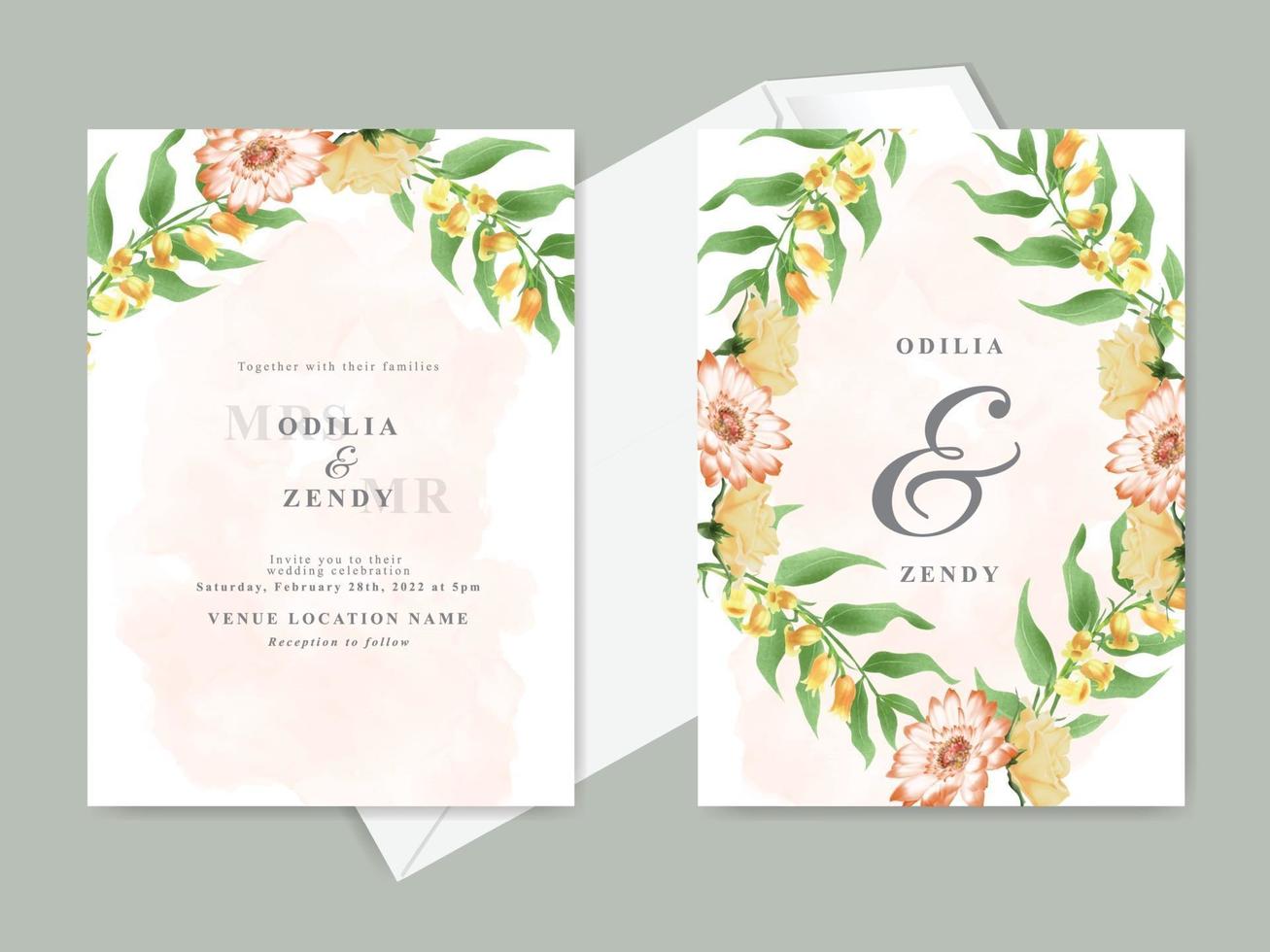 elegant floral hand drawn wedding invitation cards vector