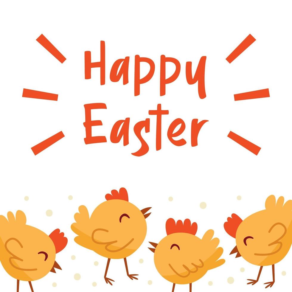 Happy Easter illustration, banner, greeting card design template. Little chicken, bird, domestic animal. vector