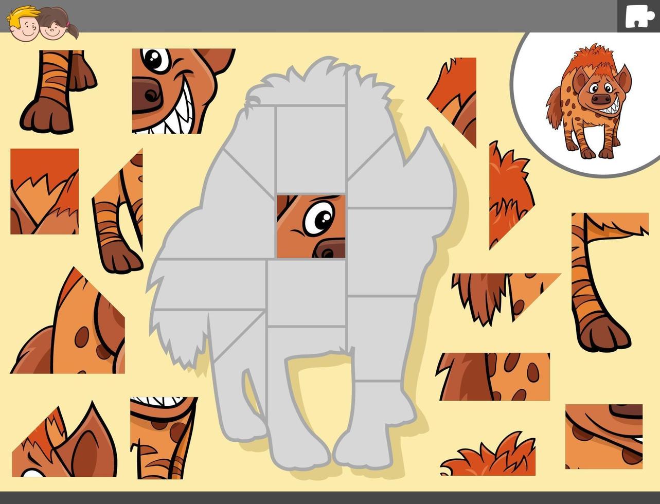 jigsaw puzzle game with hyena animal character vector