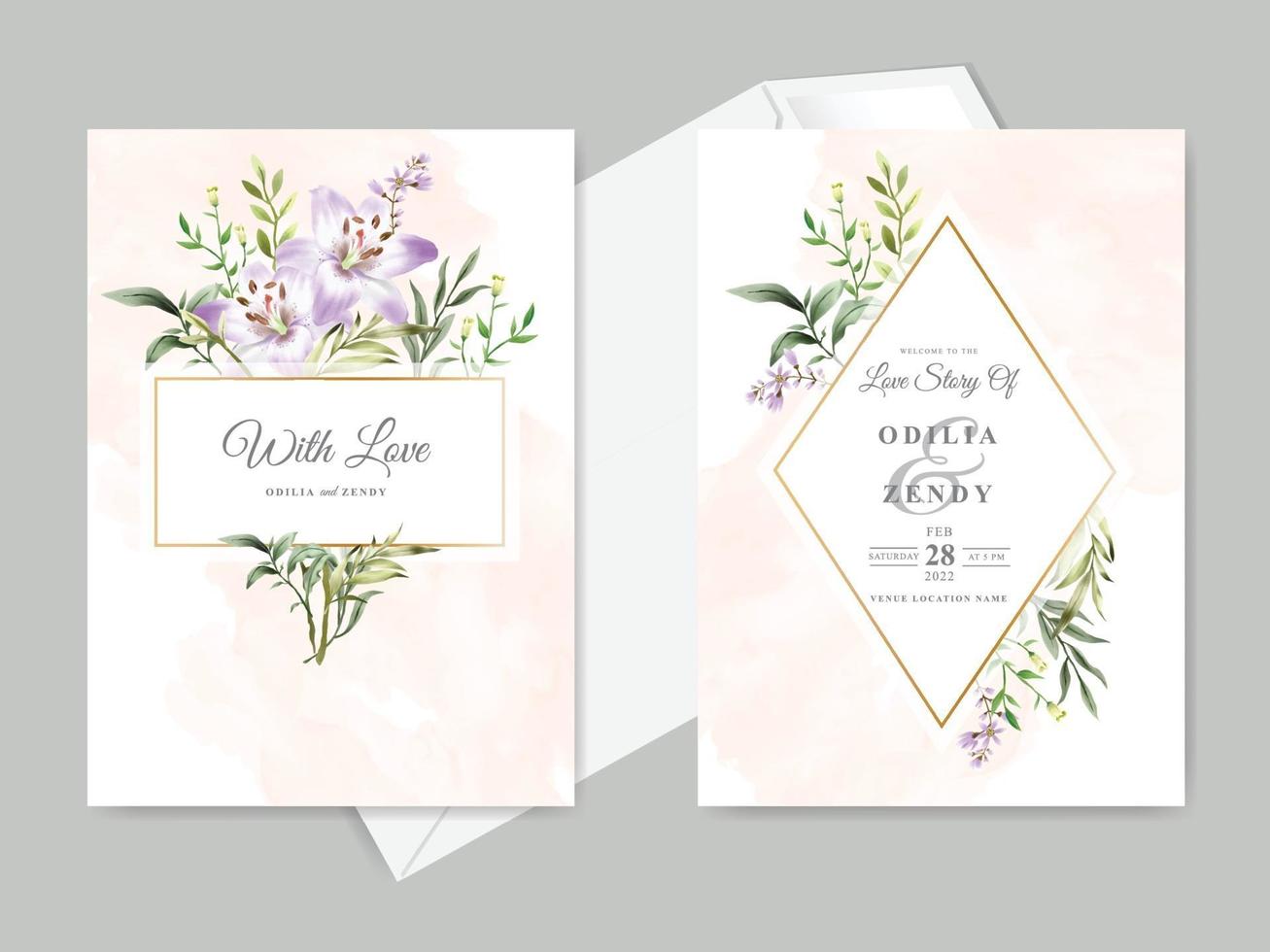 hermosas tarjetas de invitación de boda florales dibujadas a mano vector