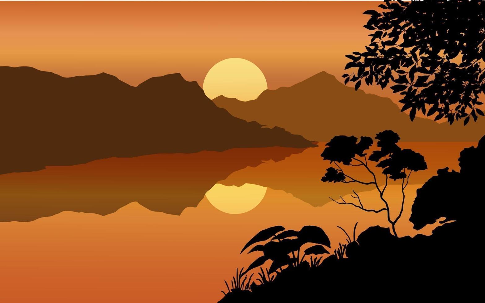 río atardecer paisaje plano vector