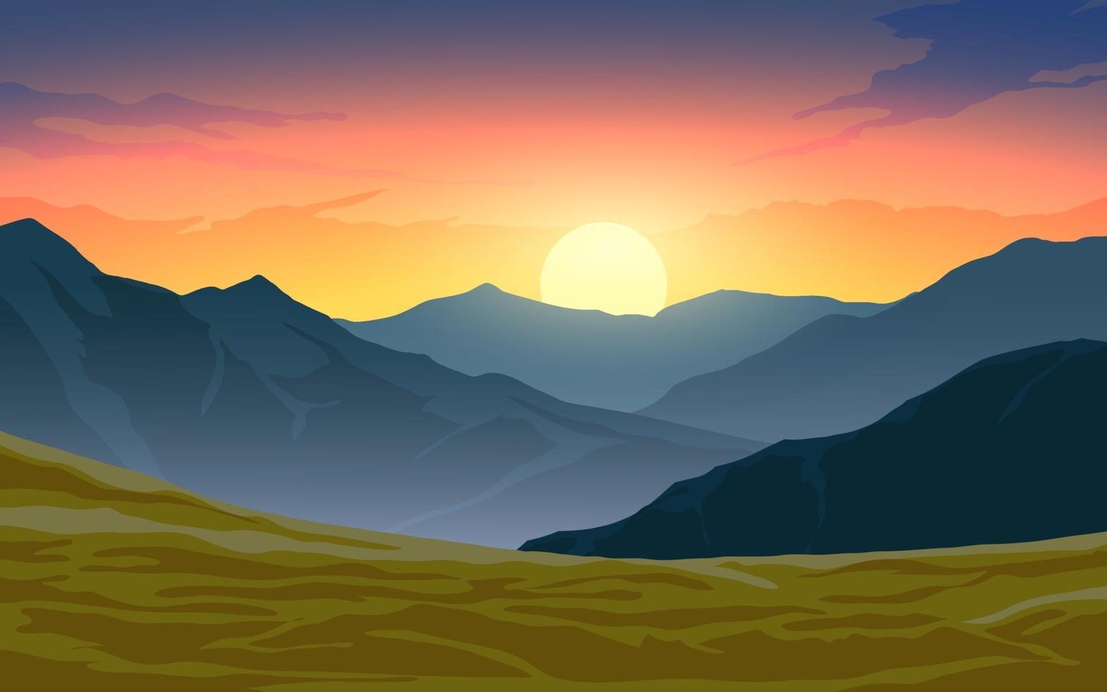 Dramatic Scene at Mountain Sunset vector