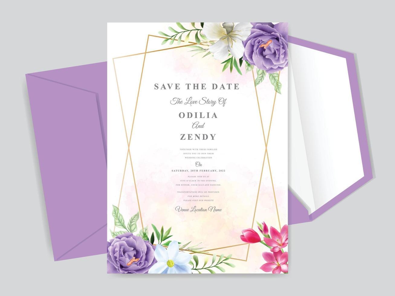 elegantes tarjetas de invitación de boda florales dibujadas a mano vector