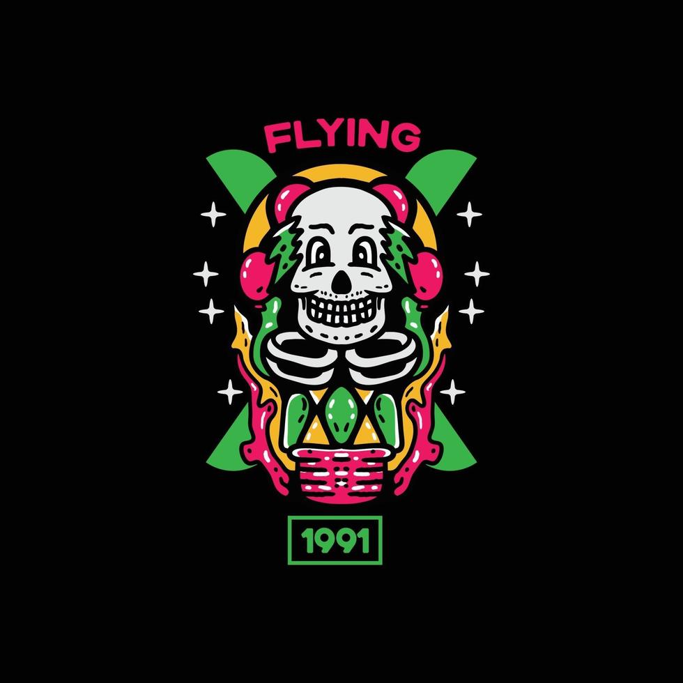 Skull ballon character, vintage style for tshirt vector