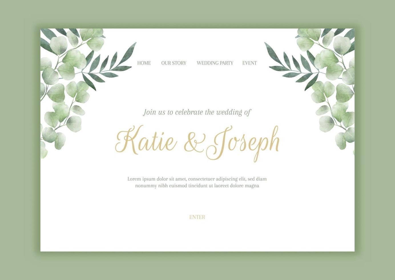 Wedding landing page with a hand painted floral design vector