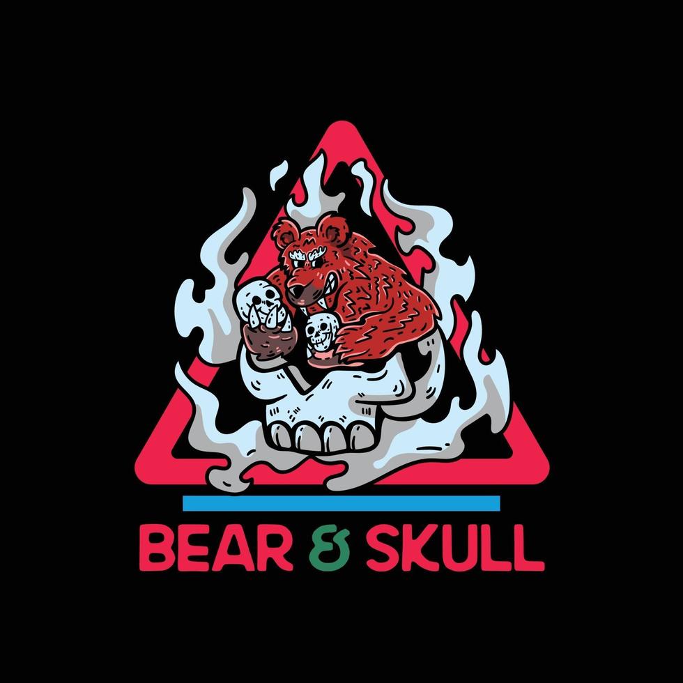 Ilustración de personaje de oso y calavera para camiseta vector