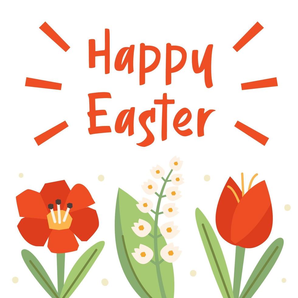Happy Easter illustration, banner, greeting card design. Flowers, nature. Poppy flower, snowdrop, tulip. vector