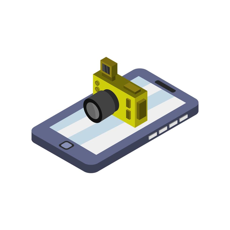 Camera On Isometric Smartphone On White Background vector