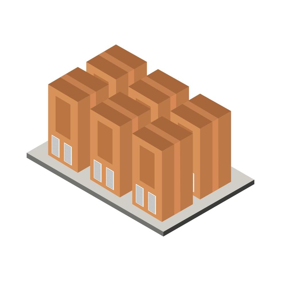 Cajas isométricas en la mesa sobre fondo blanco. vector