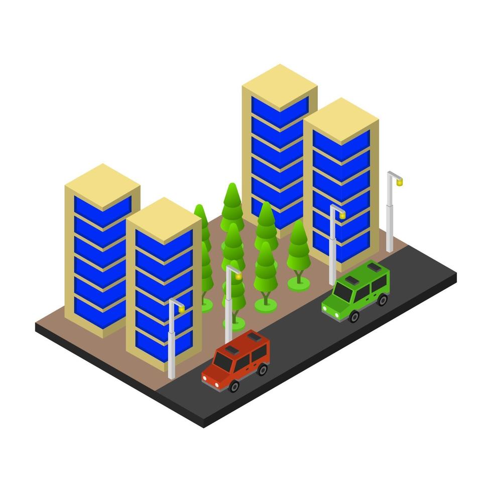 ciudad isométrica sobre fondo blanco vector