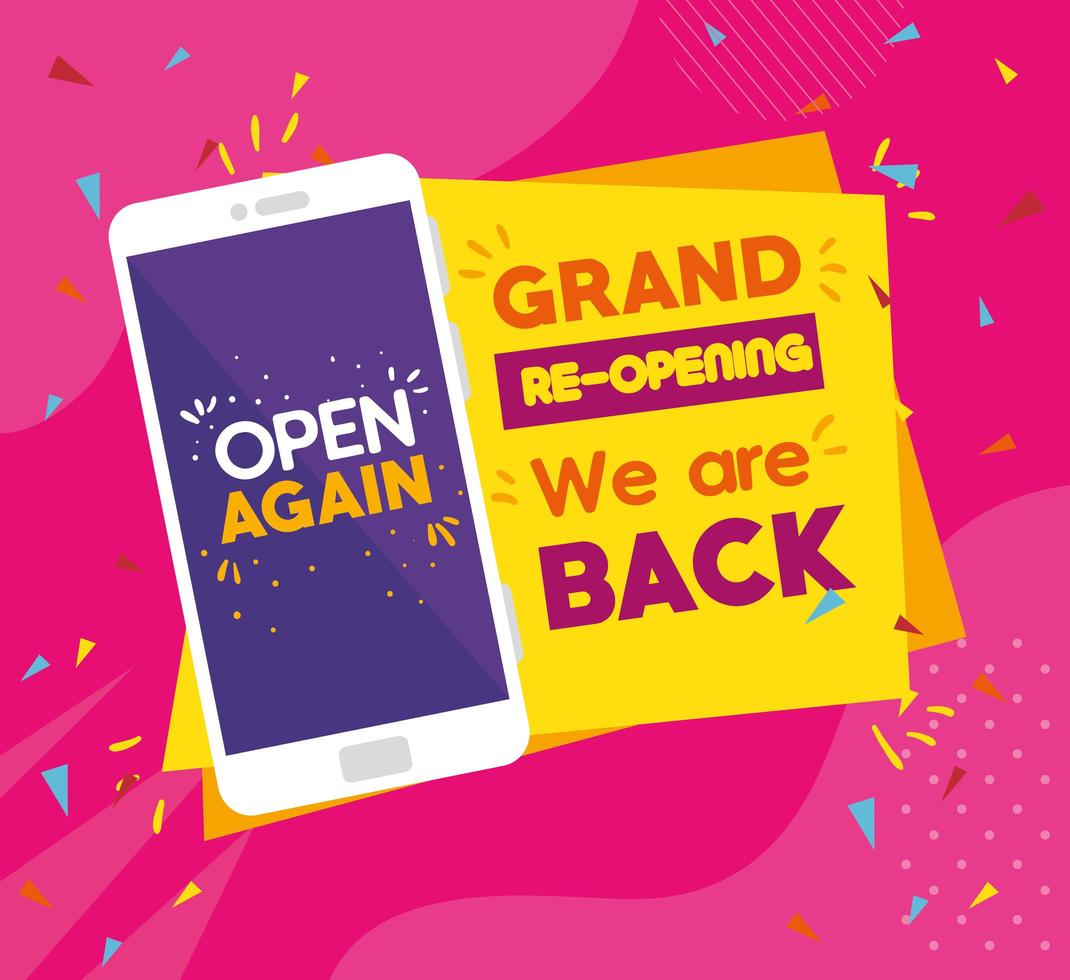 Reopening business banner with smartphone vector