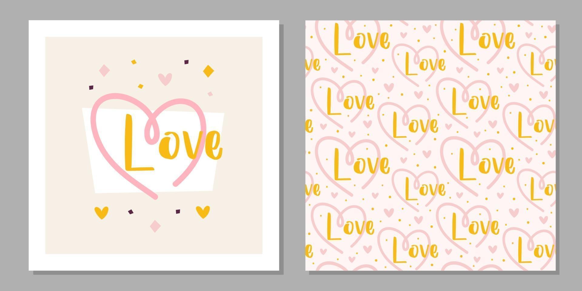 St Valentine's holiday card template. Pink heart with lettering. Seamless pattern, texture, paper, packaging design. vector