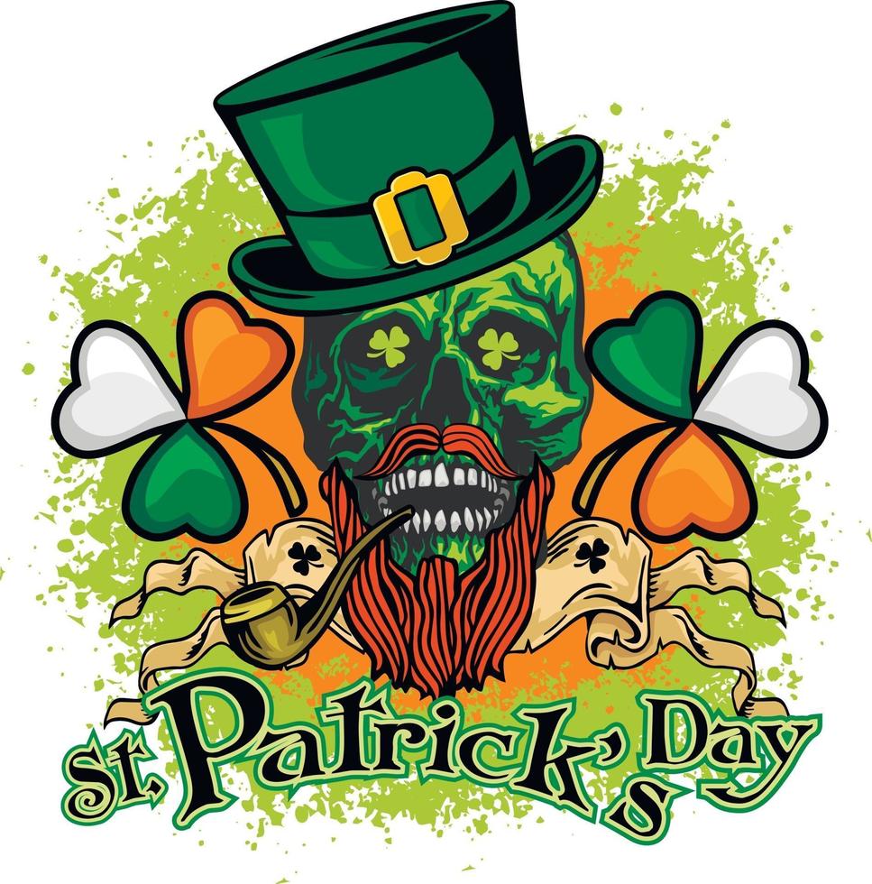 St.Patrick skull with green hat, grunge vintage design t shirts vector