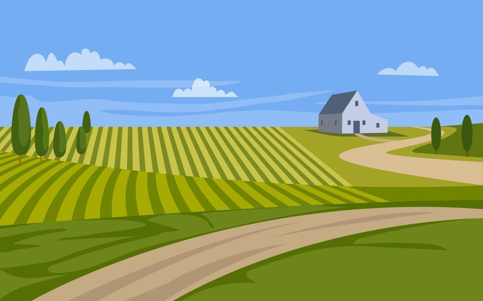 Vector Rural Landscape with Barn and Footpath