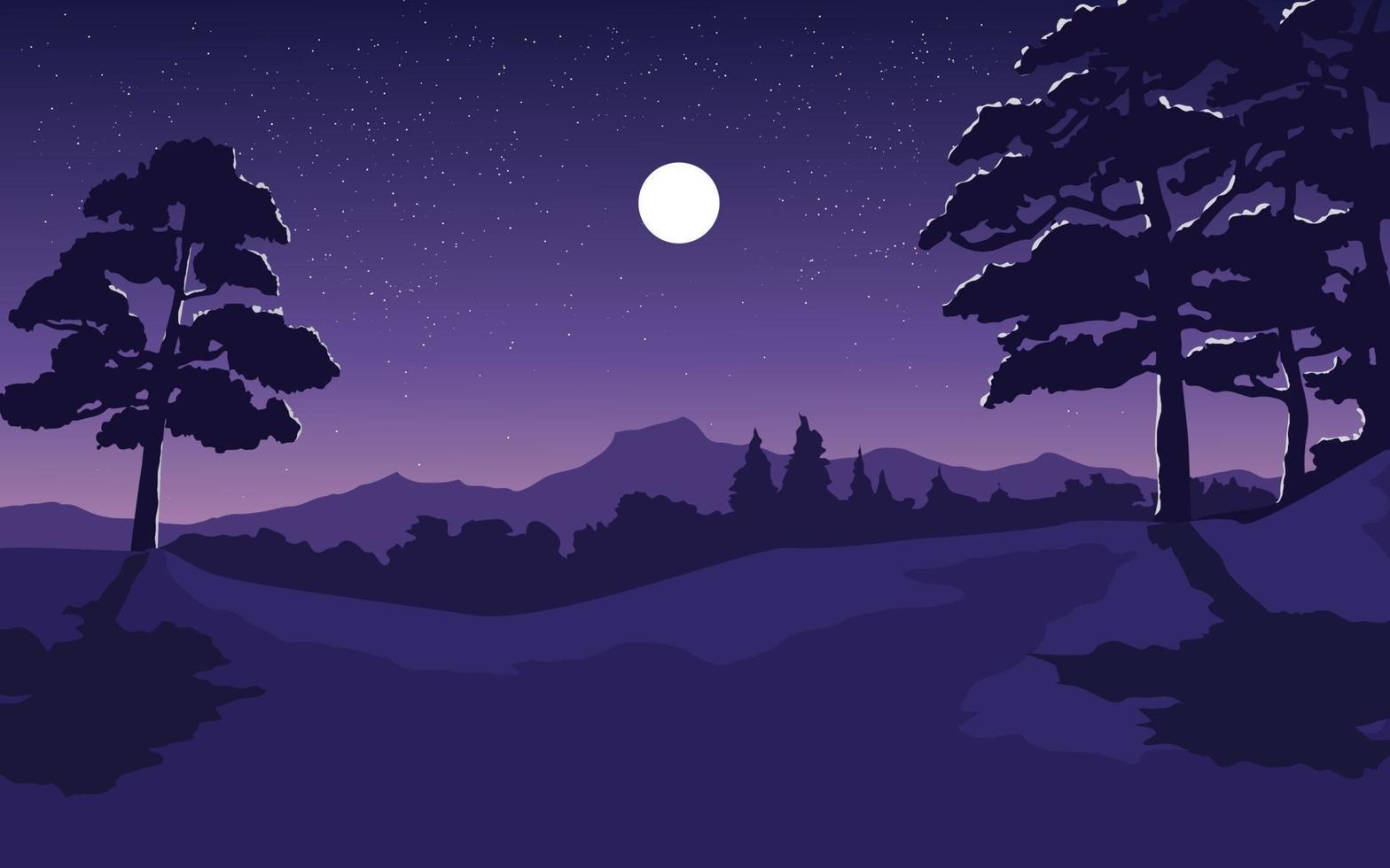 hermoso bosque paisaje a la luz de la luna vector