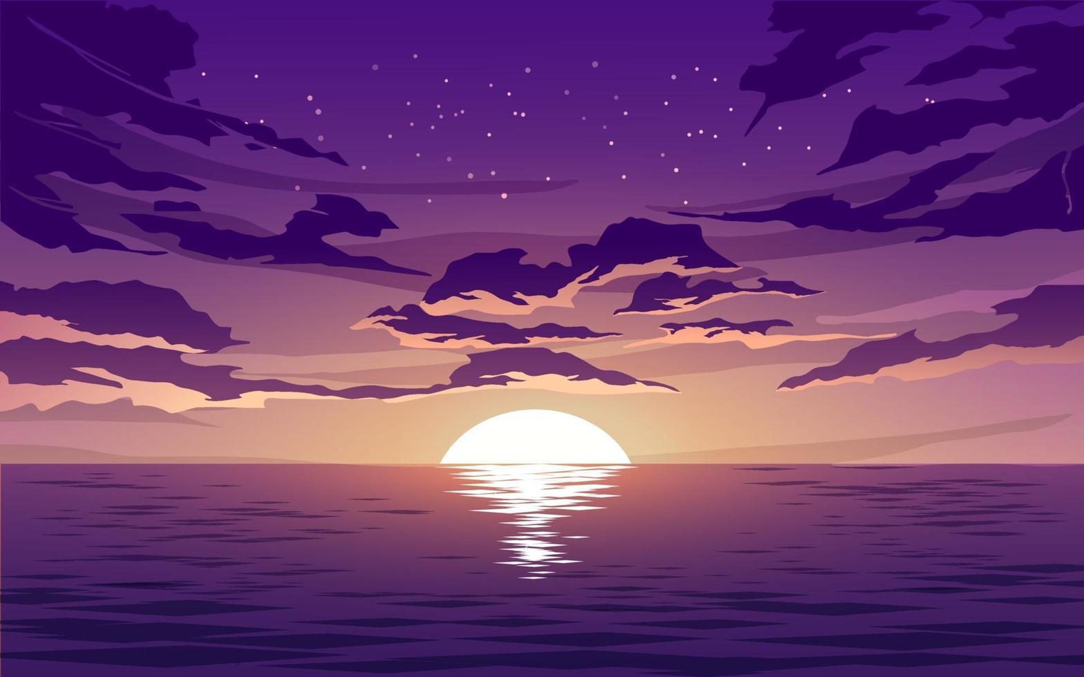 Vector Sea Sunset with Clouds