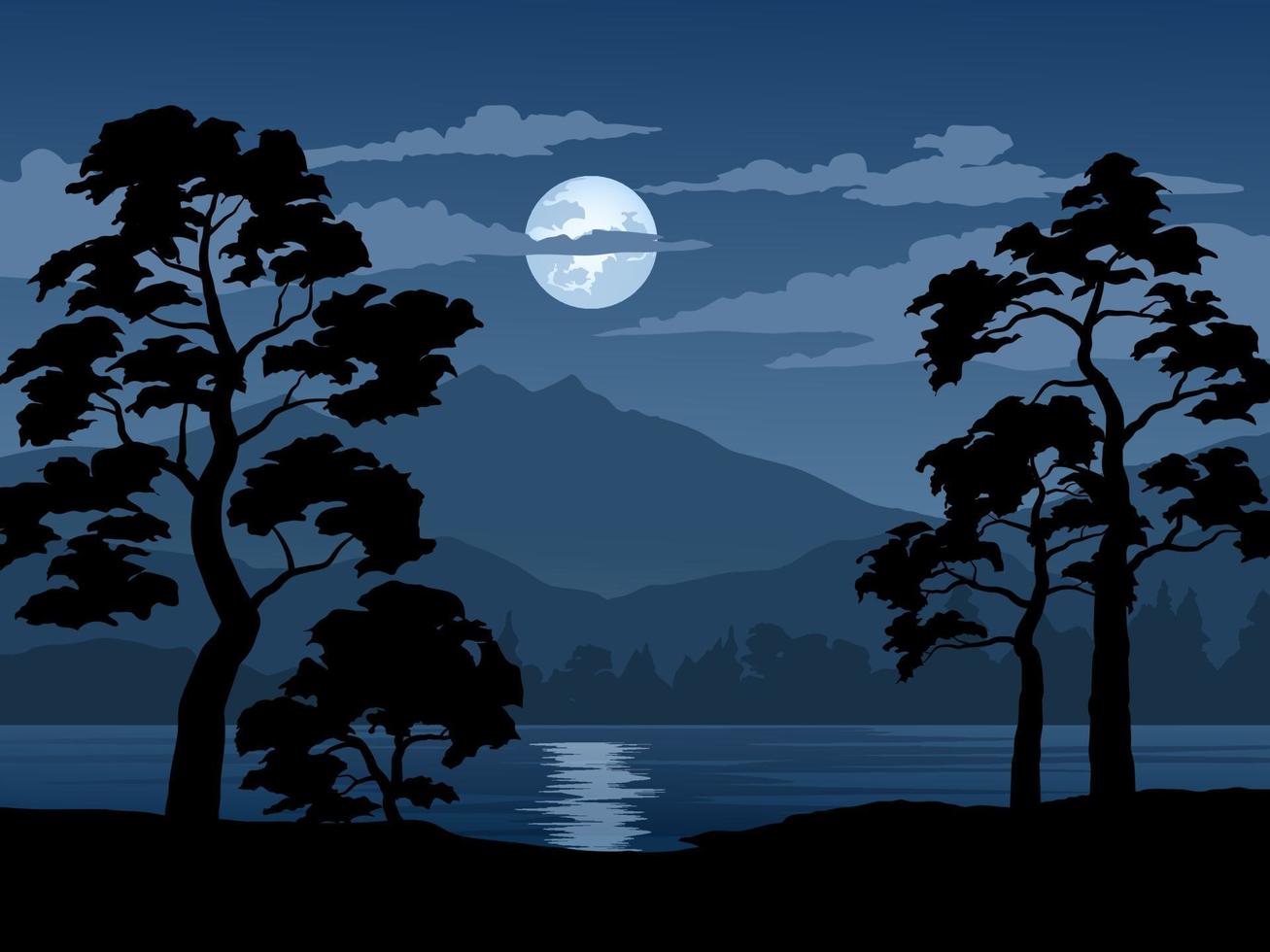 ilustración de paisaje de noche de bosque vector
