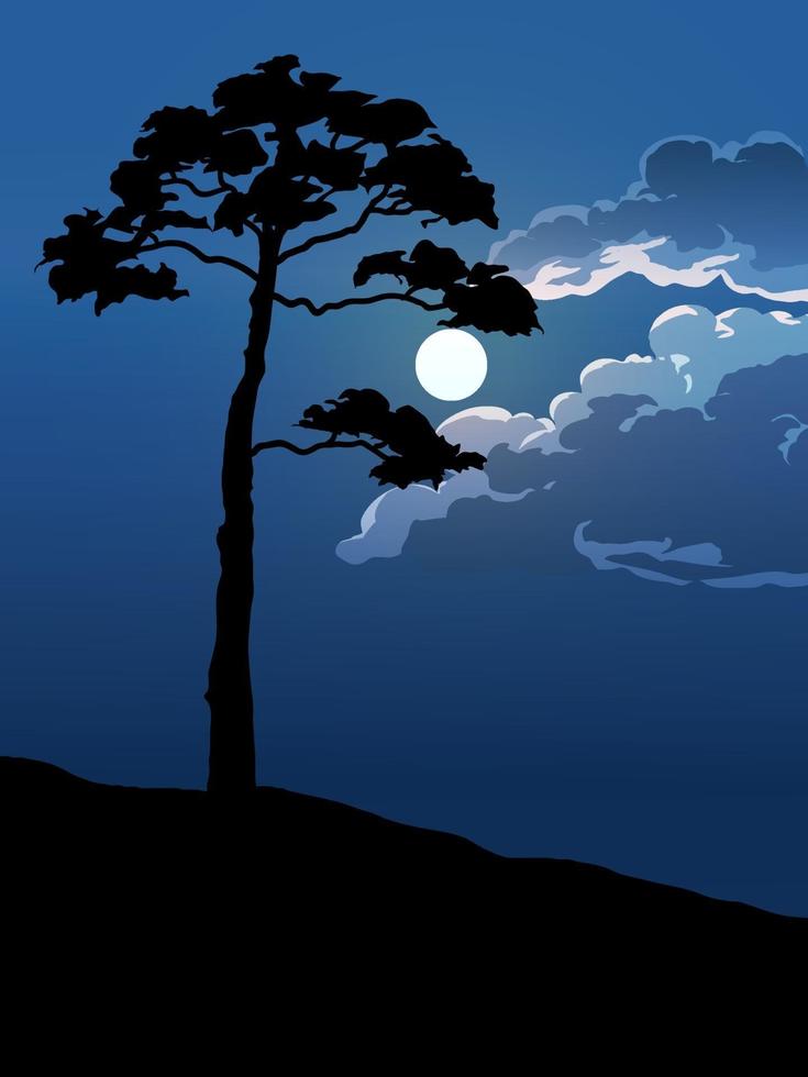 vector ilustración de árbol con luz de luna