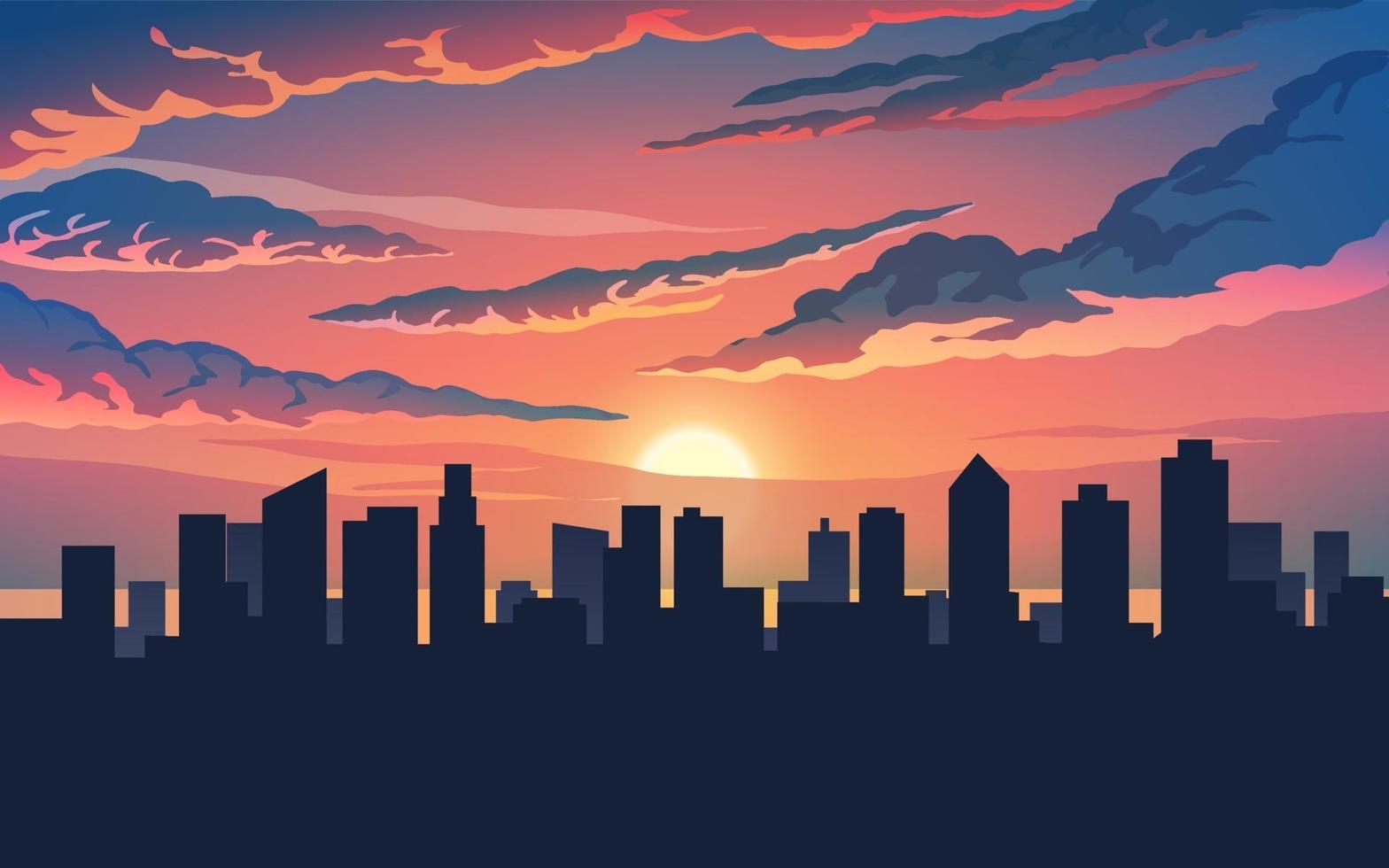 espectacular ciudad puesta de sol cielo vector