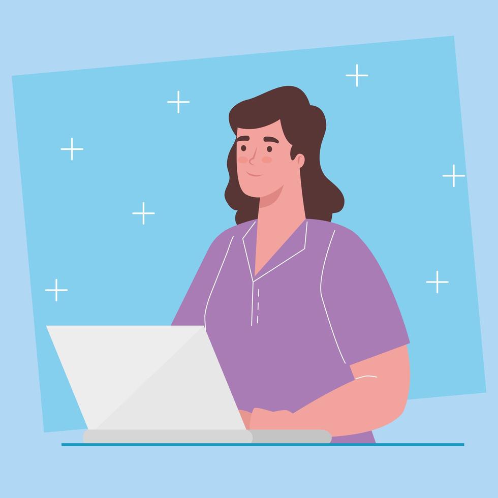 young woman using a laptop vector