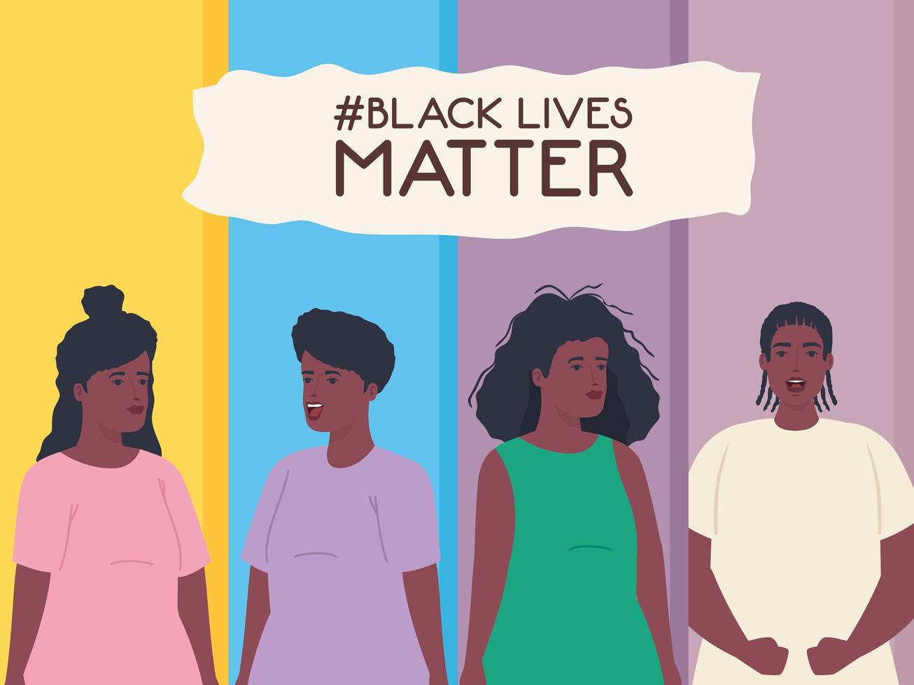 black lives matter banner with young people, stop racism concept vector