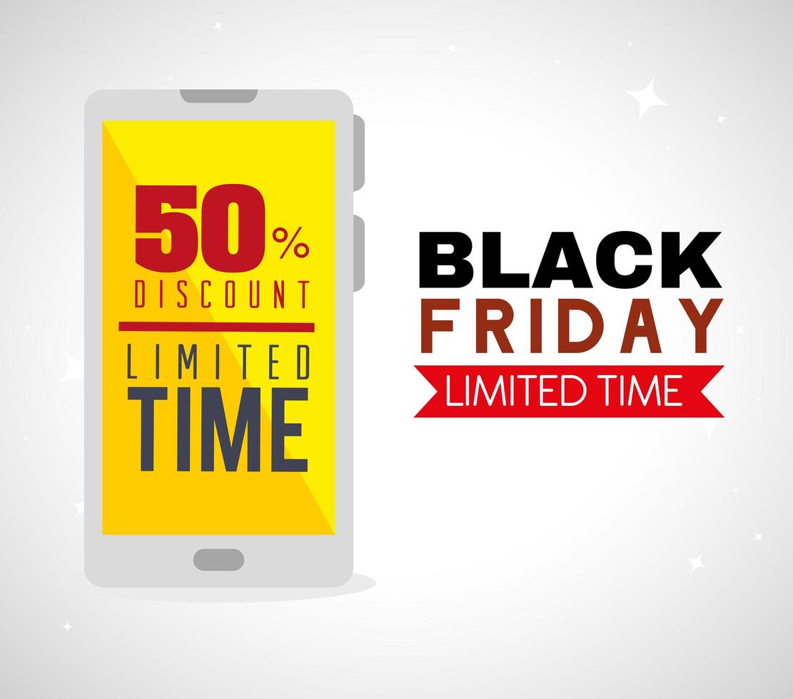 black friday poster with smartphone vector design