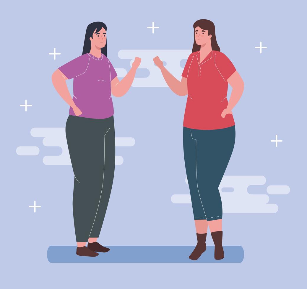 young women standing and talking, avatar character vector