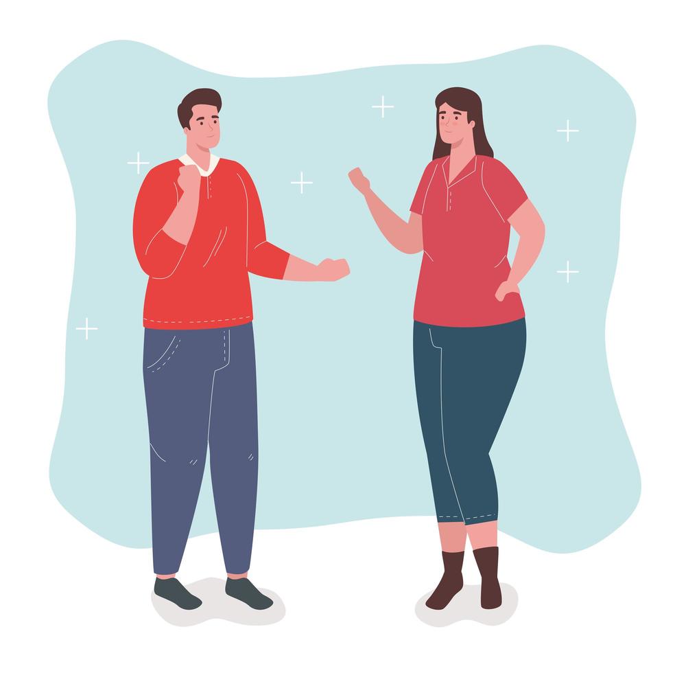 young couple standing and talking, avatar character vector