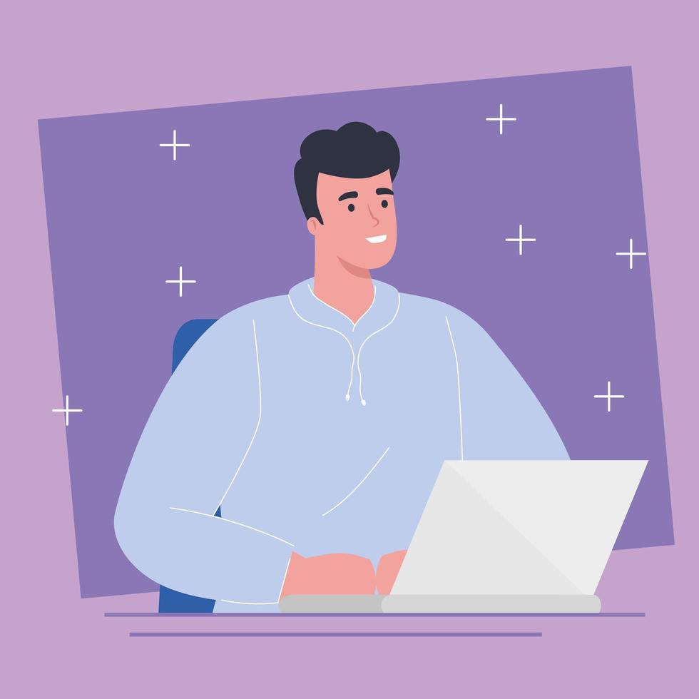 young man using the laptop vector