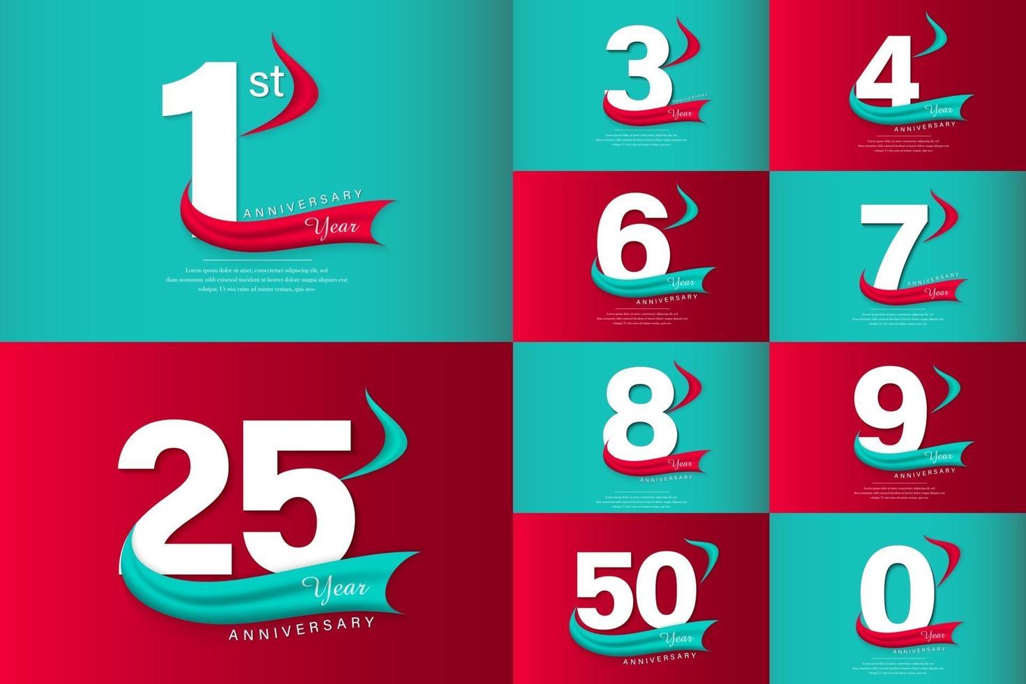 set anniversary celebration white numbers with banners vector