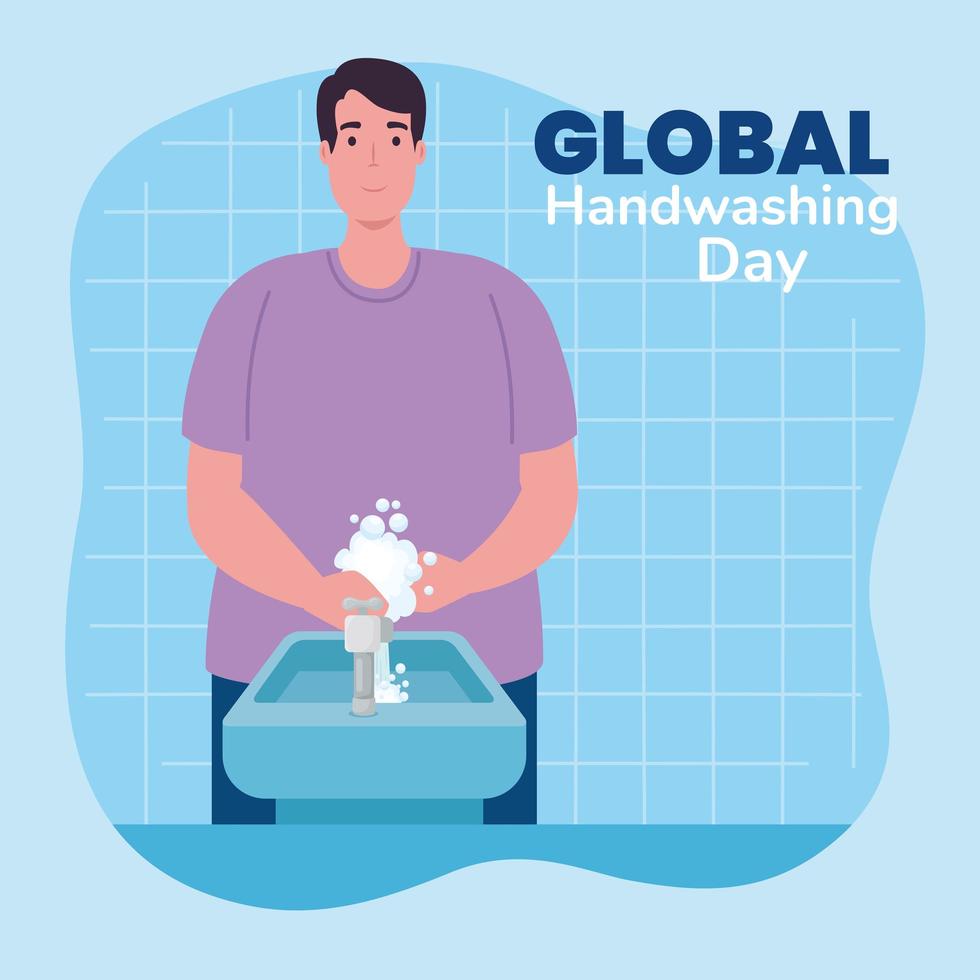 Global handwashing day banner with man washing hands vector
