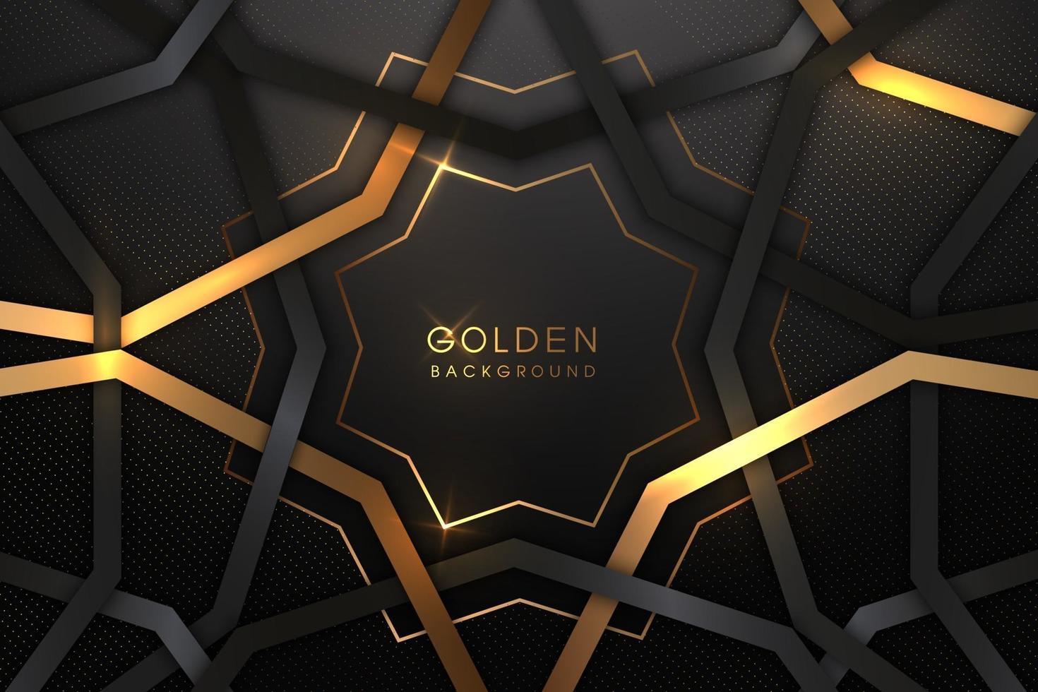 Luxurious black background with a combination of gold shining in a 3D style. Graphic design element. Elegant decoration. EPS 10 vector