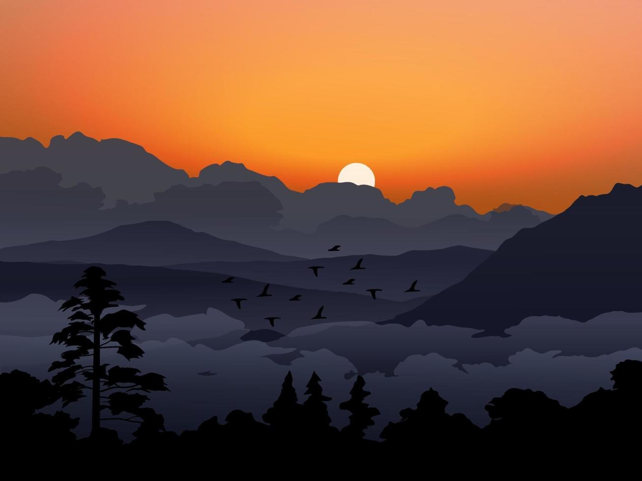 vector nublado montaña puesta de sol