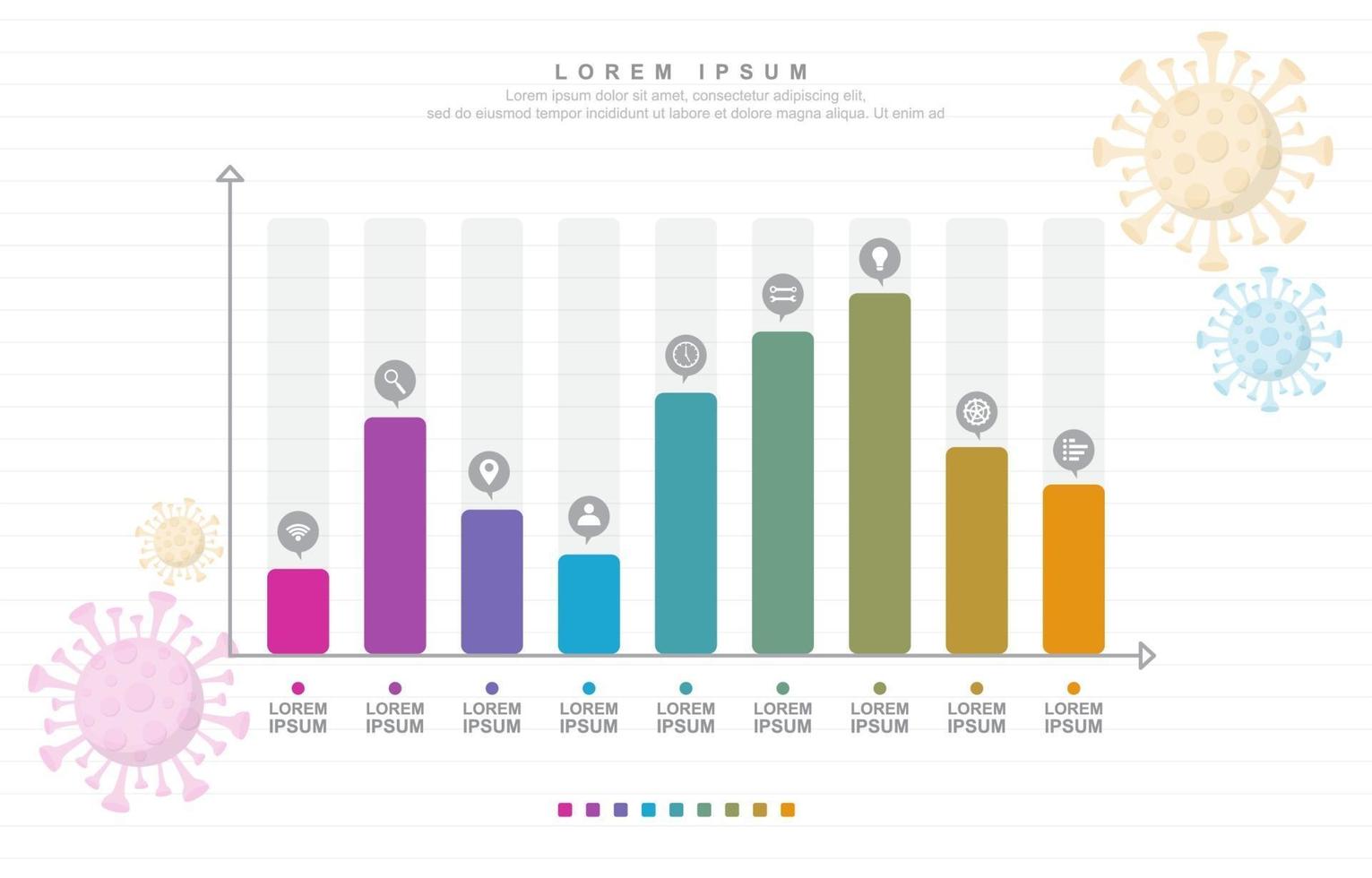 Gráfico de barras de negocios que muestra la volatilidad durante la recesión pandémica vector