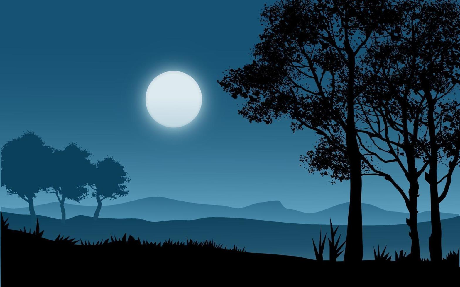 vector ilustración de luz de luna con bosque