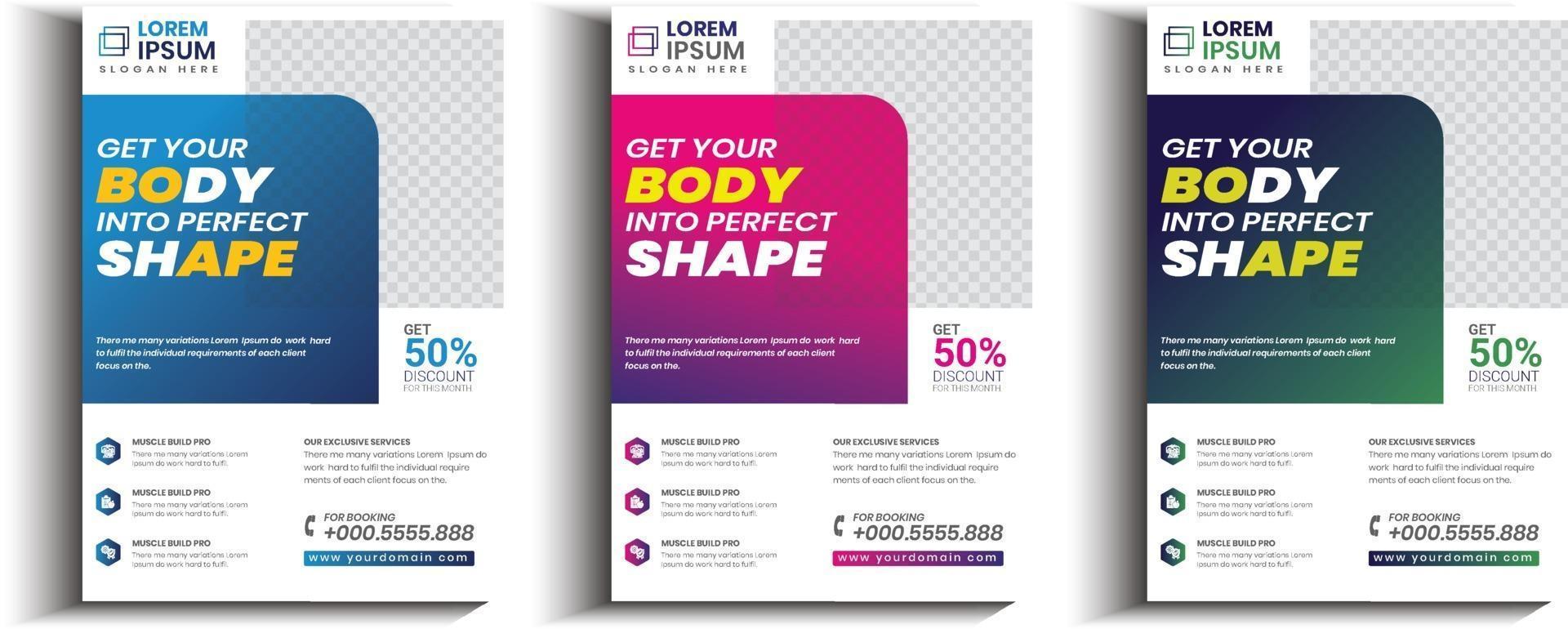 Fitness Gym Flyer Template, Sport flyer with photo template. vector
