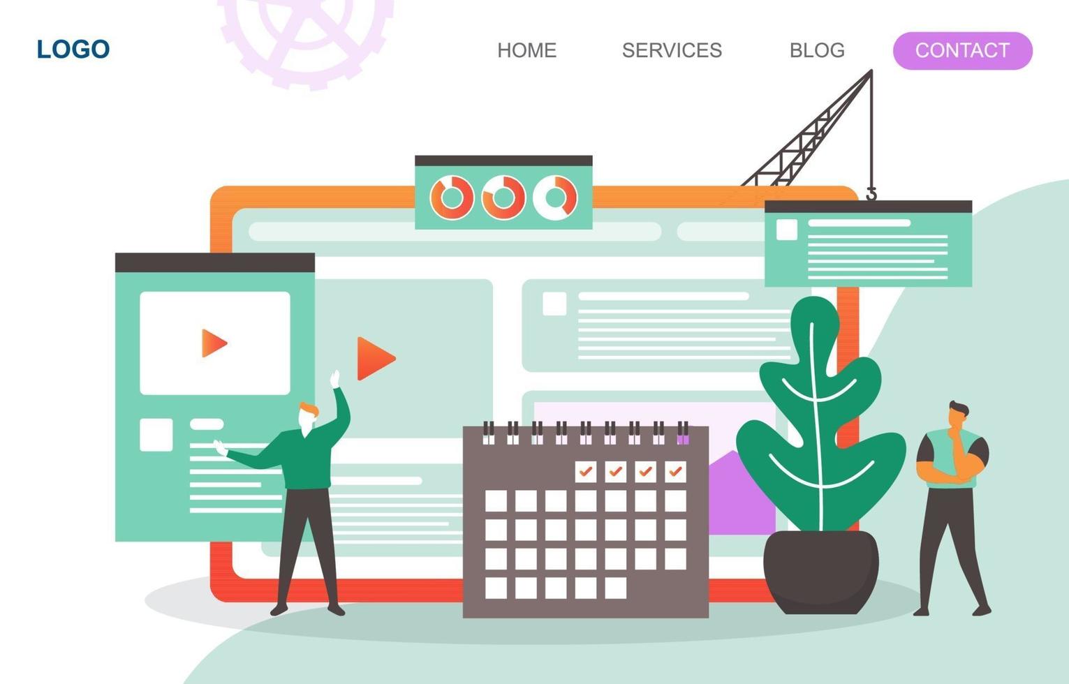 Landing Page Template with Businesspeople Building a Modern Website vector