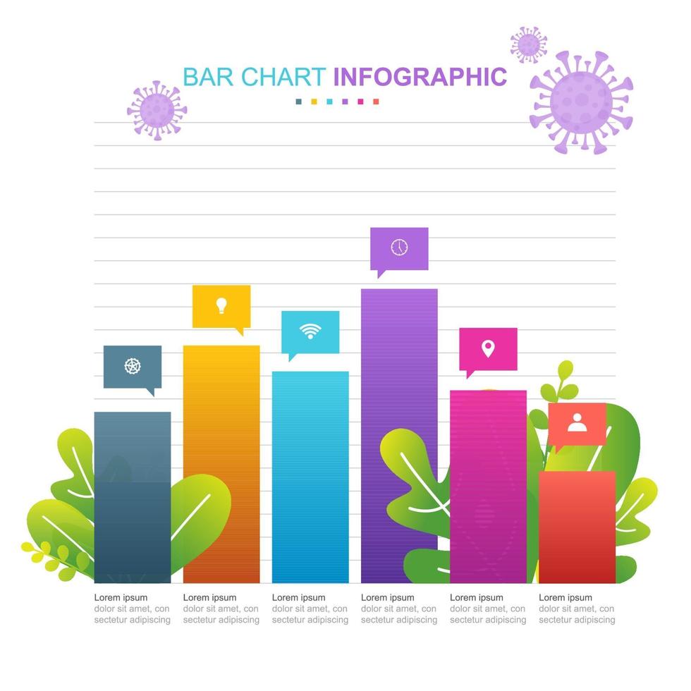 Gráfico de barras que muestra el declive empresarial en la recesión pandémica vector