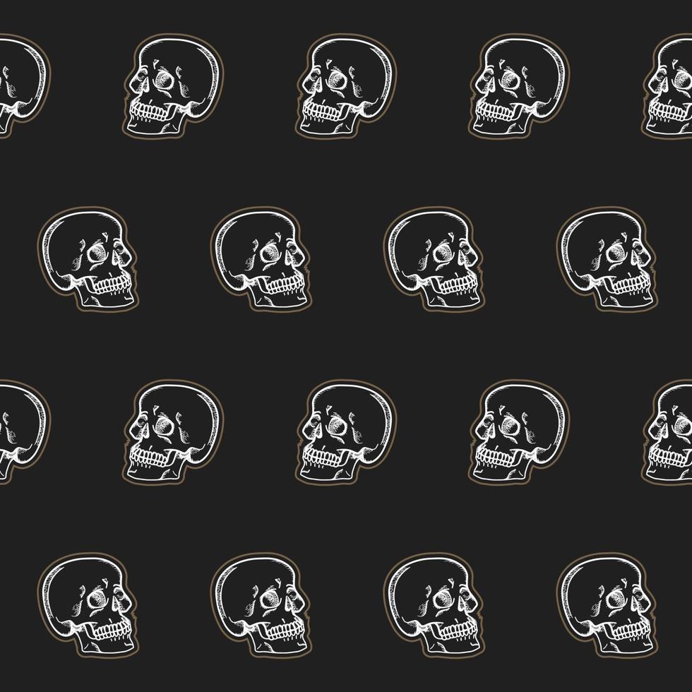 Seamless skulls pattern, line drawing vector illustration