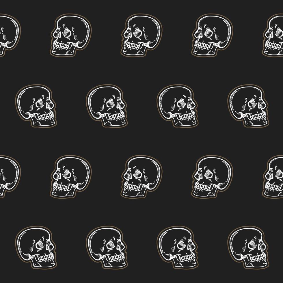 Seamless skulls pattern, line drawing vector illustration