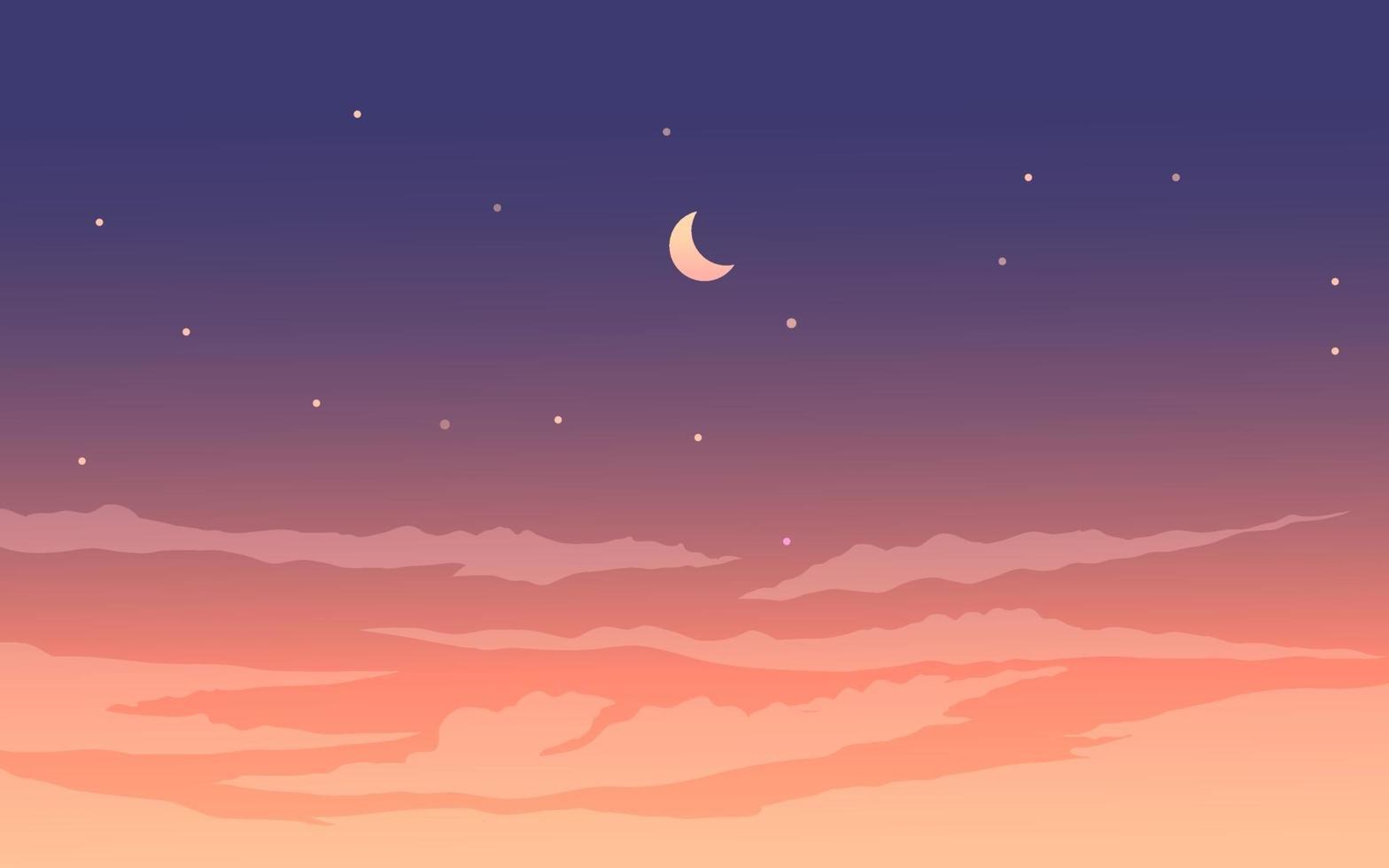 Vector Cloudy Sky Illustration with Moon and Stars