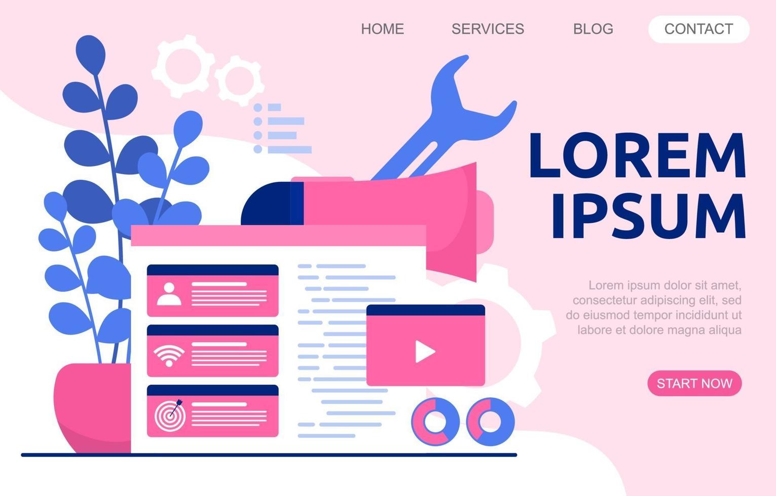 Landing Page with the Creation of a Modern Webpage Project vector