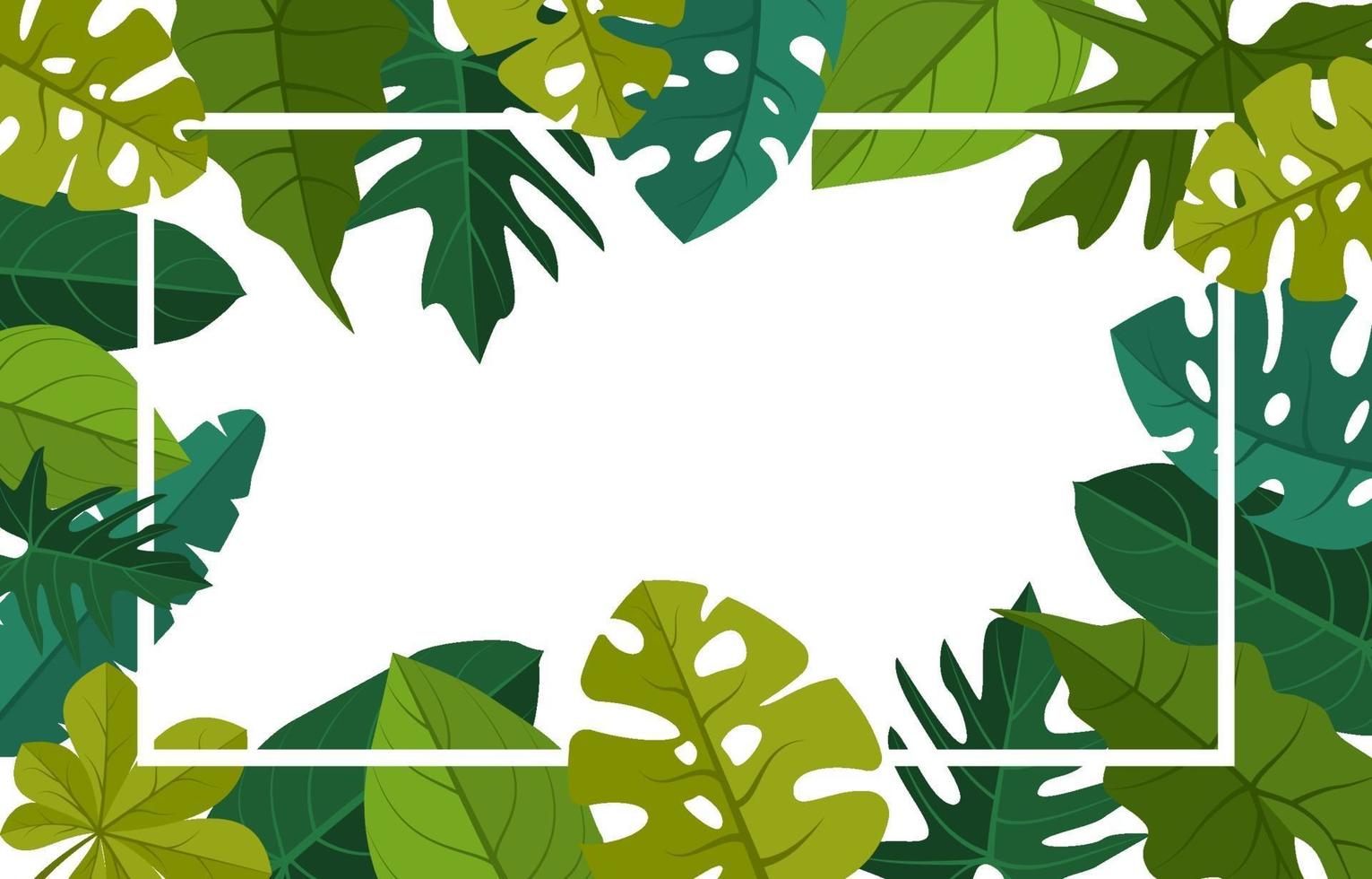 Plantilla de fondo tropical con borde lleno de plantas y hojas grandes vector