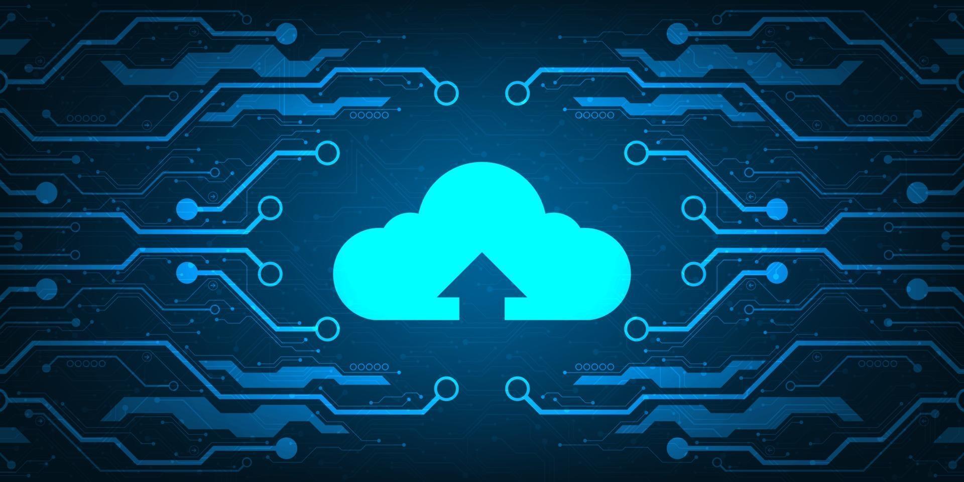 Cloud network uploading various information through digital systems. vector