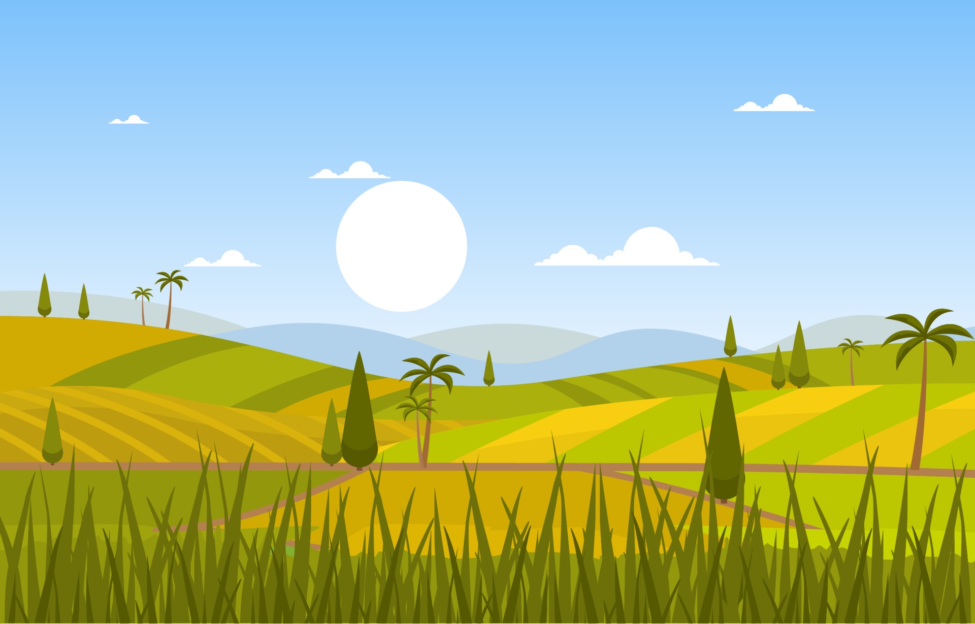 Rice Paddy Field Ready for Harvest Illustration 2043065 Vector Art at