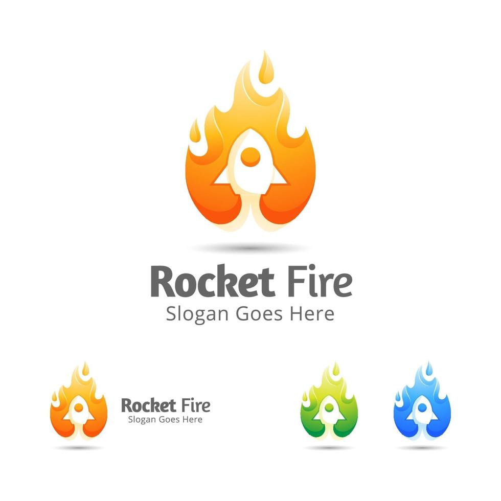 lanzamiento de cohetes y fuego ardiente plantilla de diseño de logotipo moderno vector