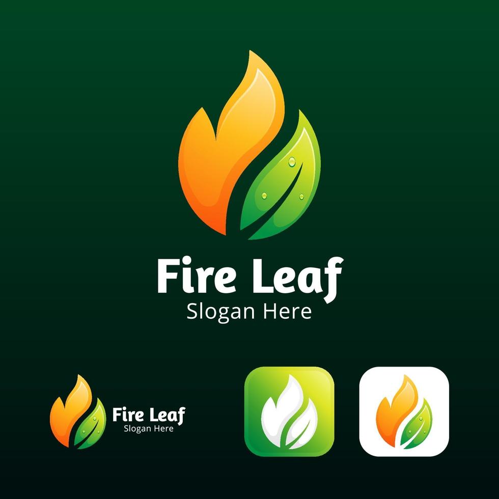fire and leaf logo design template vector